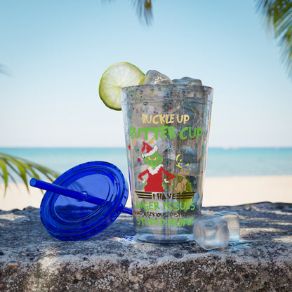 16oz Tumbler with Straw — 'Buckle Up Buttercup' Grinch Holiday Travel Cup