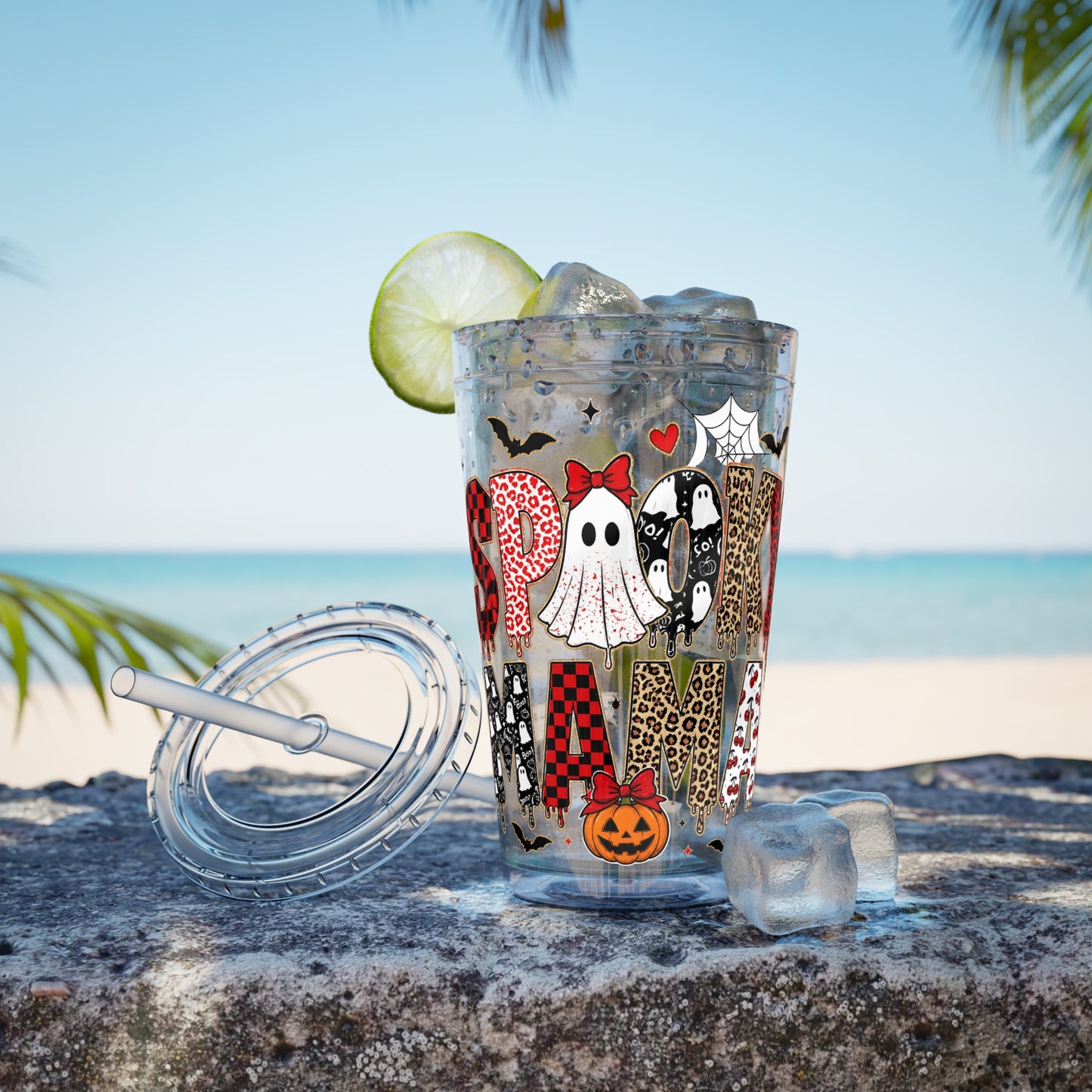 Halloween Mama 16oz Straw Tumbler – Cute Ghost & Pumpkin Party Drink Cup