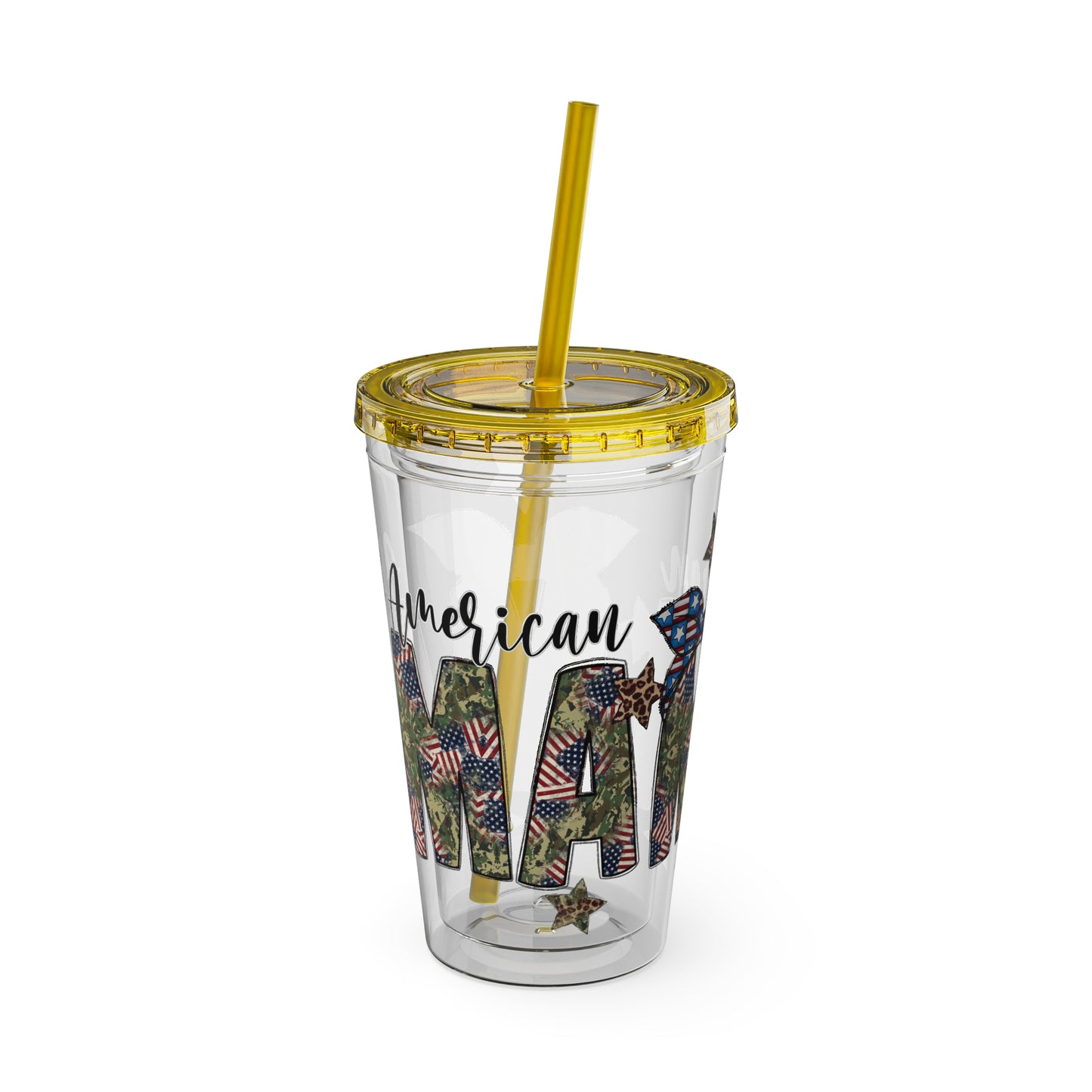 Patriotic Mama 16oz Tumbler with Straw — All American Floral Flag Design