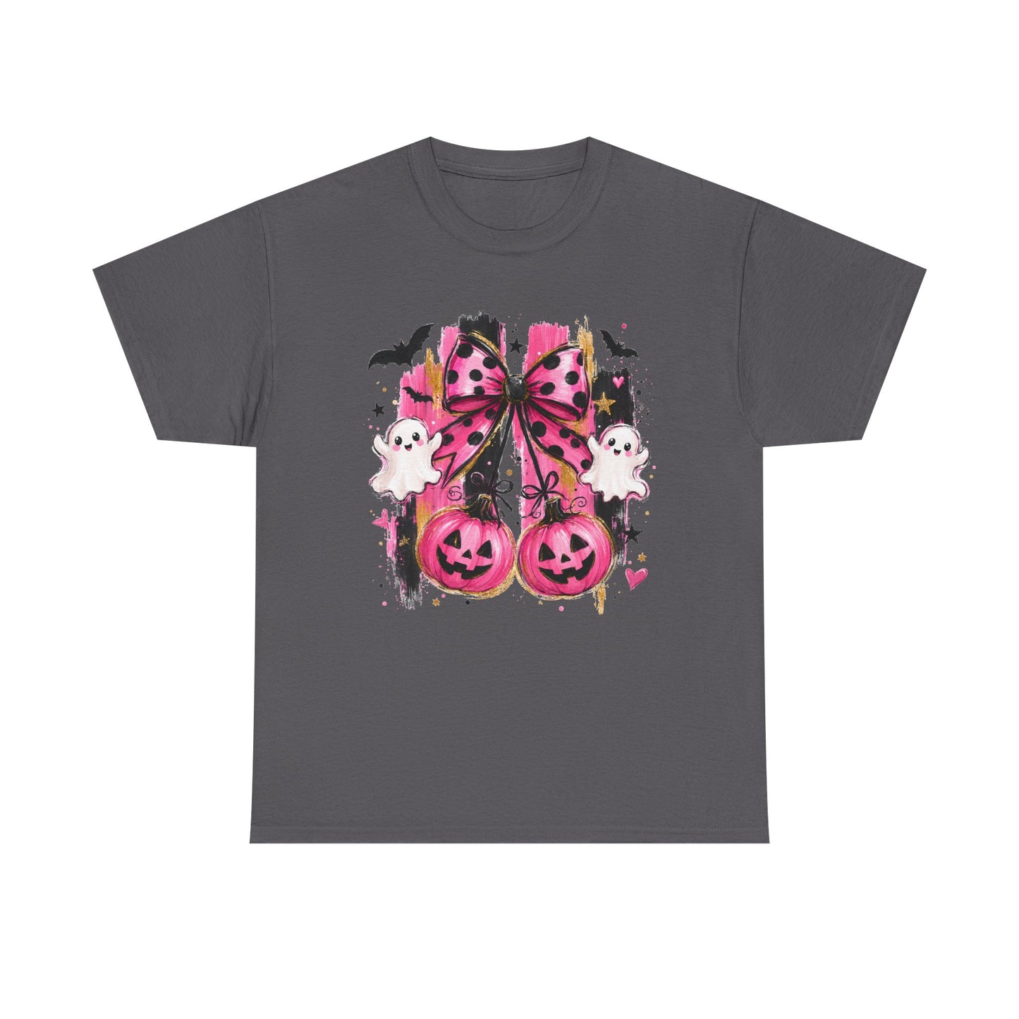 Halloween Pink Pumpkin Tee — Cute Ghosts & Polka Dot Bow Halloween T-Shirt