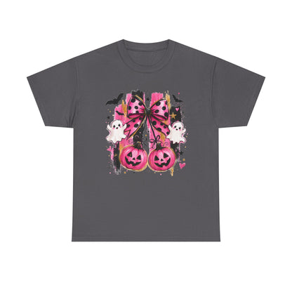 Halloween Pink Pumpkin Tee — Cute Ghosts & Polka Dot Bow Halloween T-Shirt