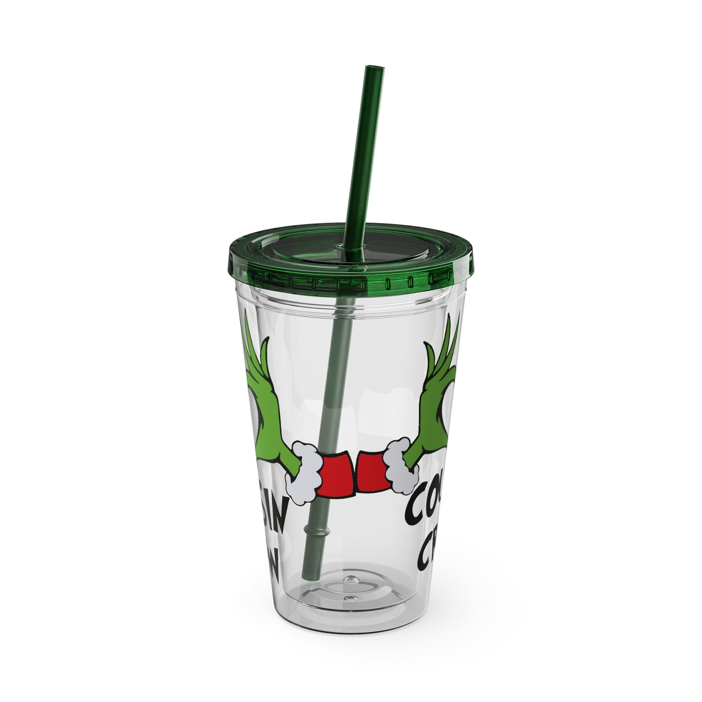 Tumbler — Cousin Crew Holiday Grinch Hands 16oz Straw Cup