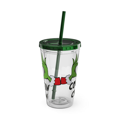 Tumbler — Cousin Crew Holiday Grinch Hands 16oz Straw Cup