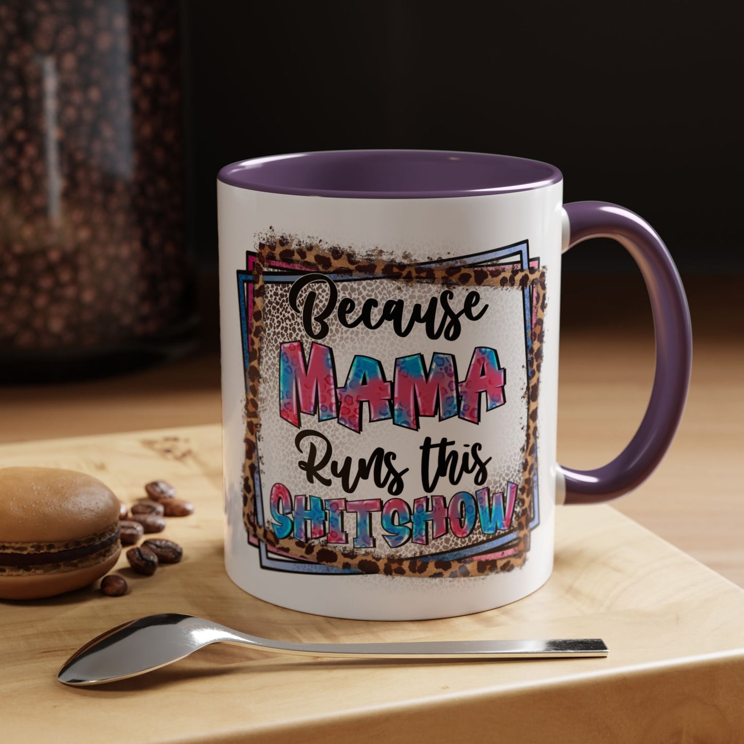 Mama Runs This Shitshow Accent Coffee Mug — Leopard & Watercolor Mom Gift (11/15oz)