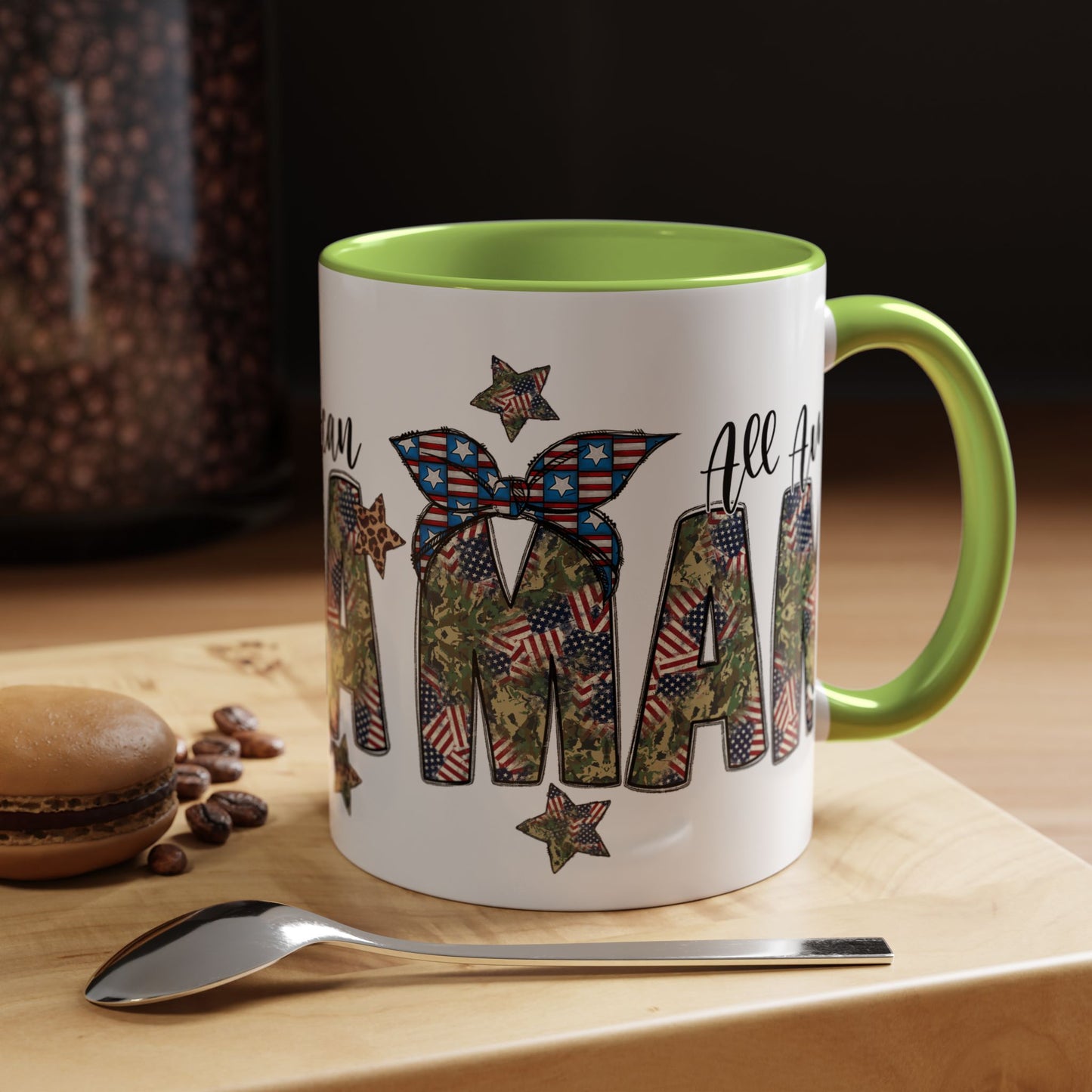 Mama Accent Coffee Mug — All American Patriotic Floral Flag Design (11/15 oz)