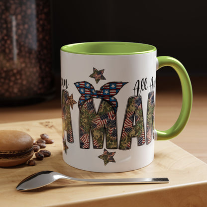 Mama Accent Coffee Mug — All American Patriotic Floral Flag Design (11/15 oz)