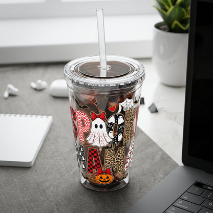 Halloween Mama 16oz Straw Tumbler – Cute Ghost & Pumpkin Party Drink Cup