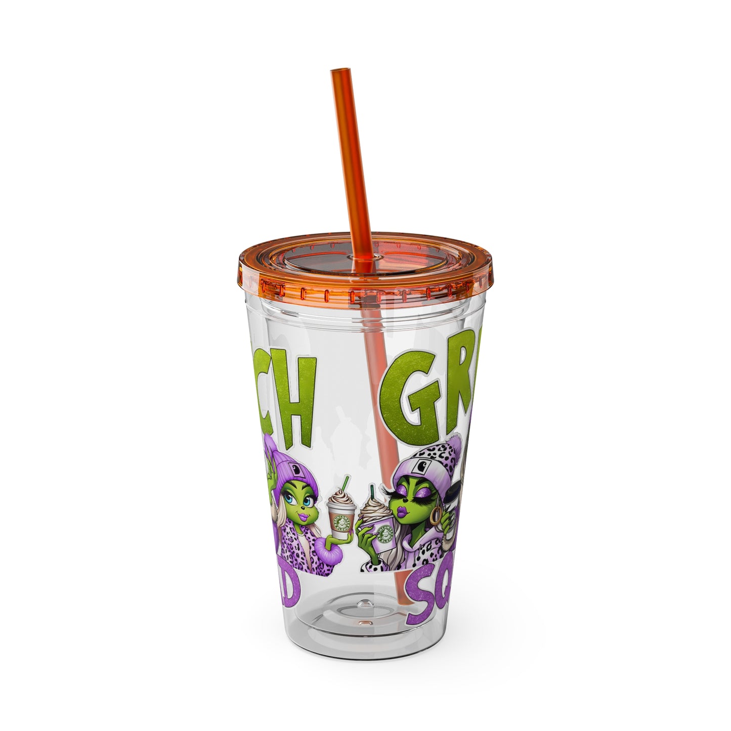 Grinch Squad 16oz Tumbler with Straw — Holiday Party Drink Cup