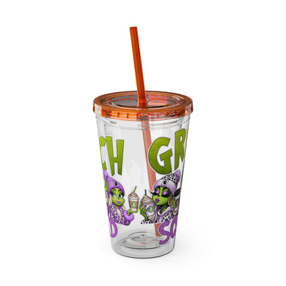 Grinch Squad 16oz Tumbler with Straw — Holiday Party Drink Cup