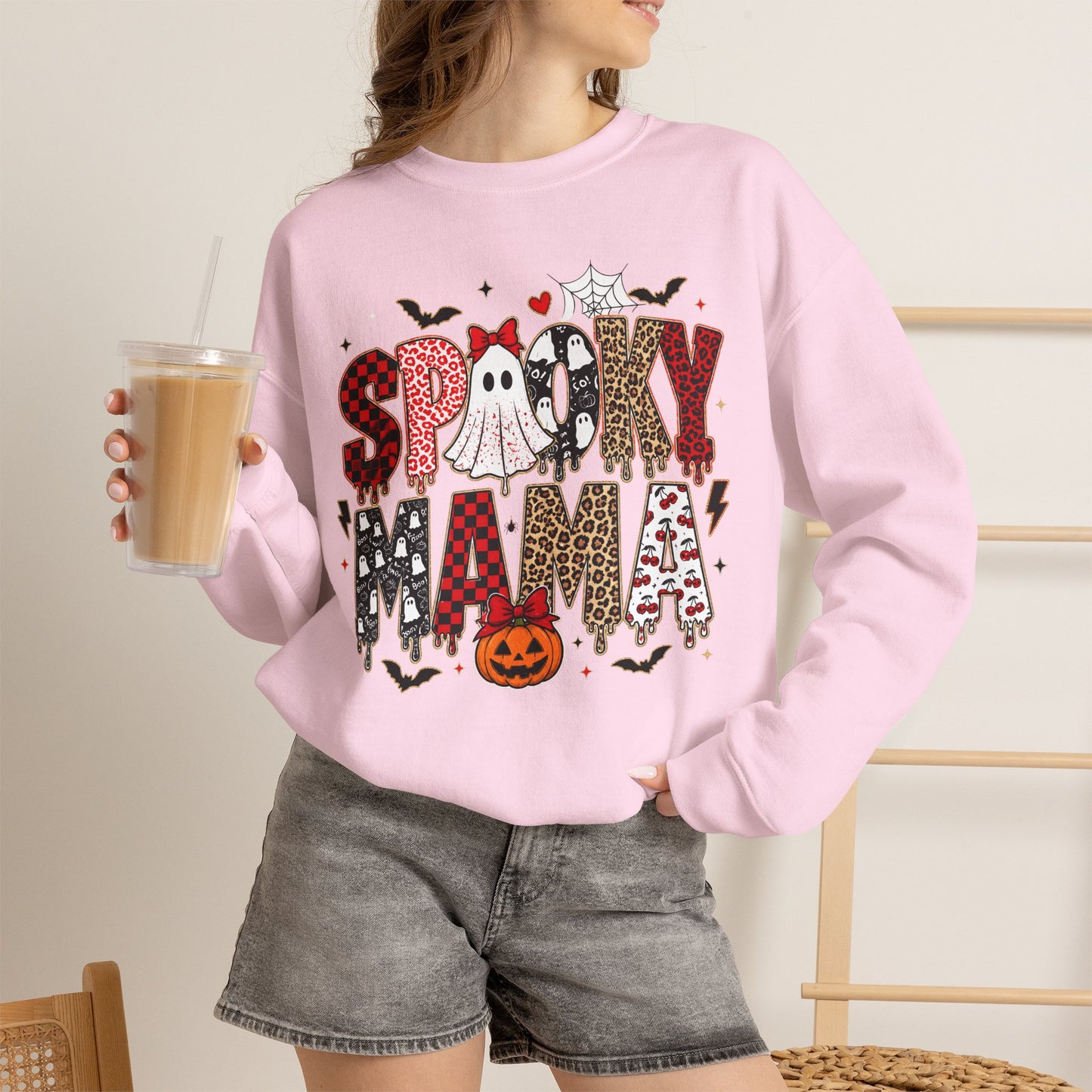 Spooky Mama Sweatshirt — Cute Halloween Ghosts & Pumpkin Graphic