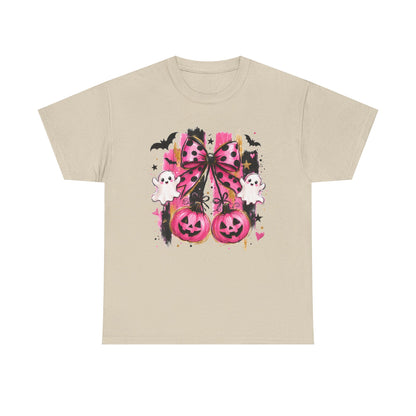 Halloween Pink Pumpkin Tee — Cute Ghosts & Polka Dot Bow Halloween T-Shirt