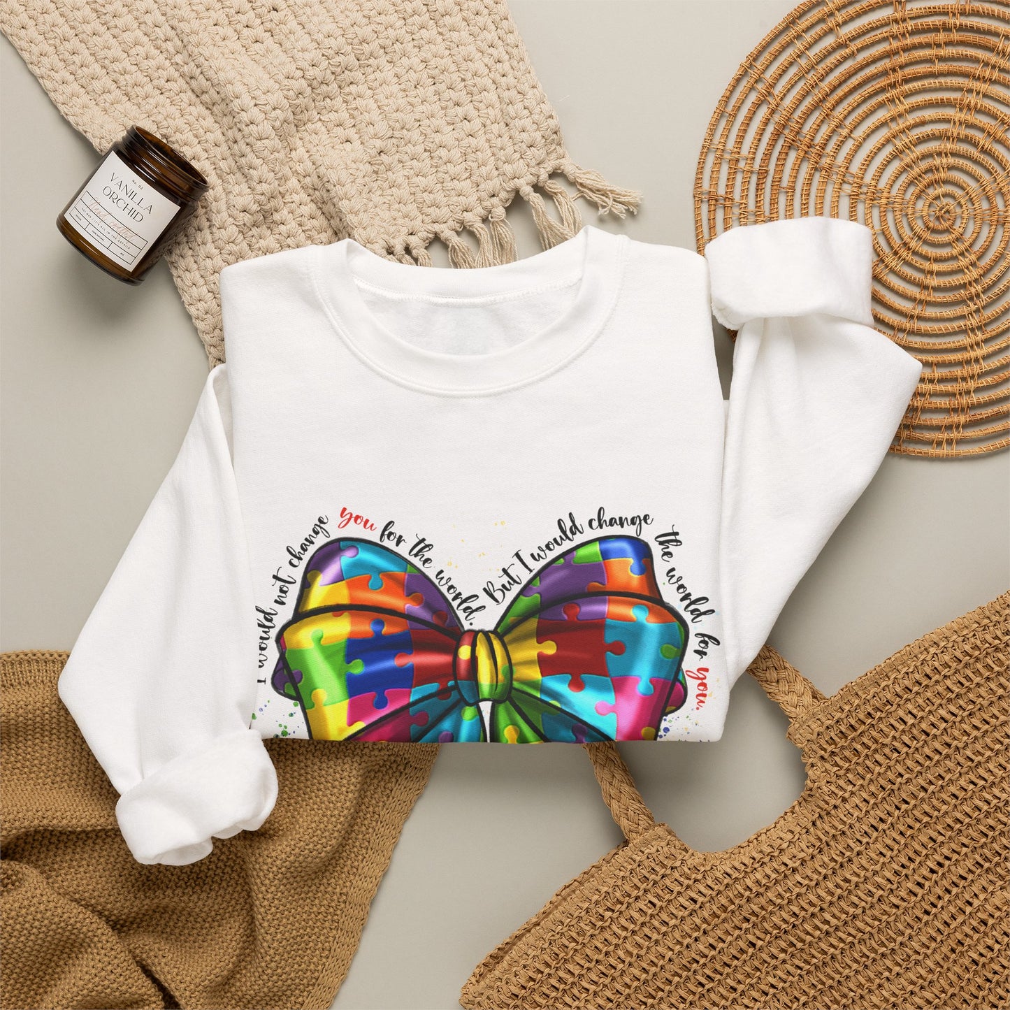 Rainbow Puzzle Bow Sweatshirt — Autism Awareness Crewneck