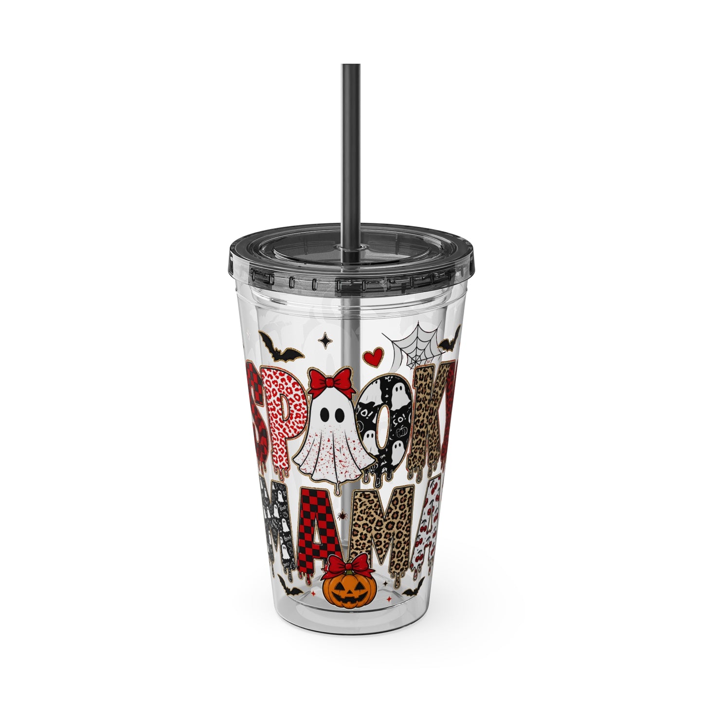 Halloween Mama 16oz Straw Tumbler – Cute Ghost & Pumpkin Party Drink Cup