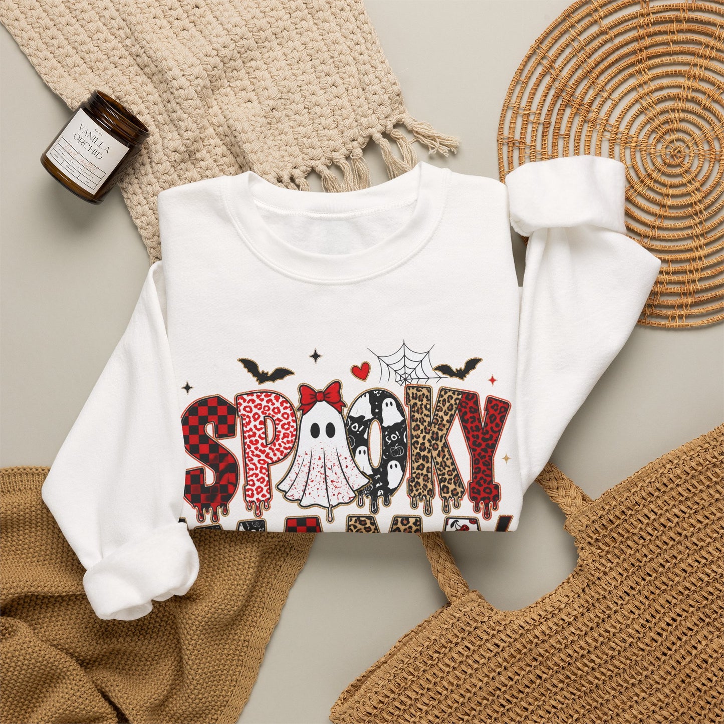 Spooky Mama Sweatshirt — Cute Halloween Ghosts & Pumpkin Graphic