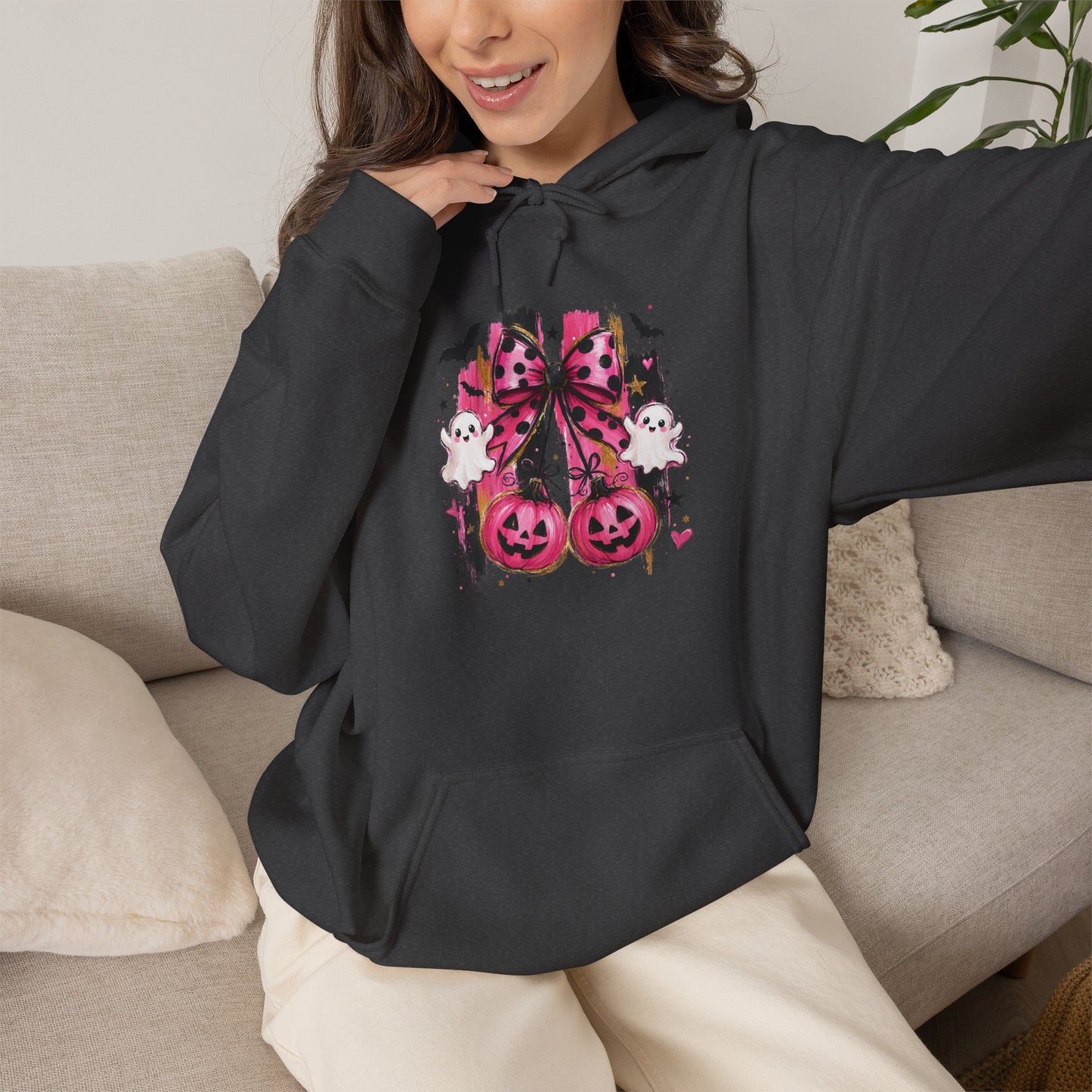 Halloween Pink Pumpkin Hoodie — Cute Spooky Gothic Cats & Bats Sweatshirt
