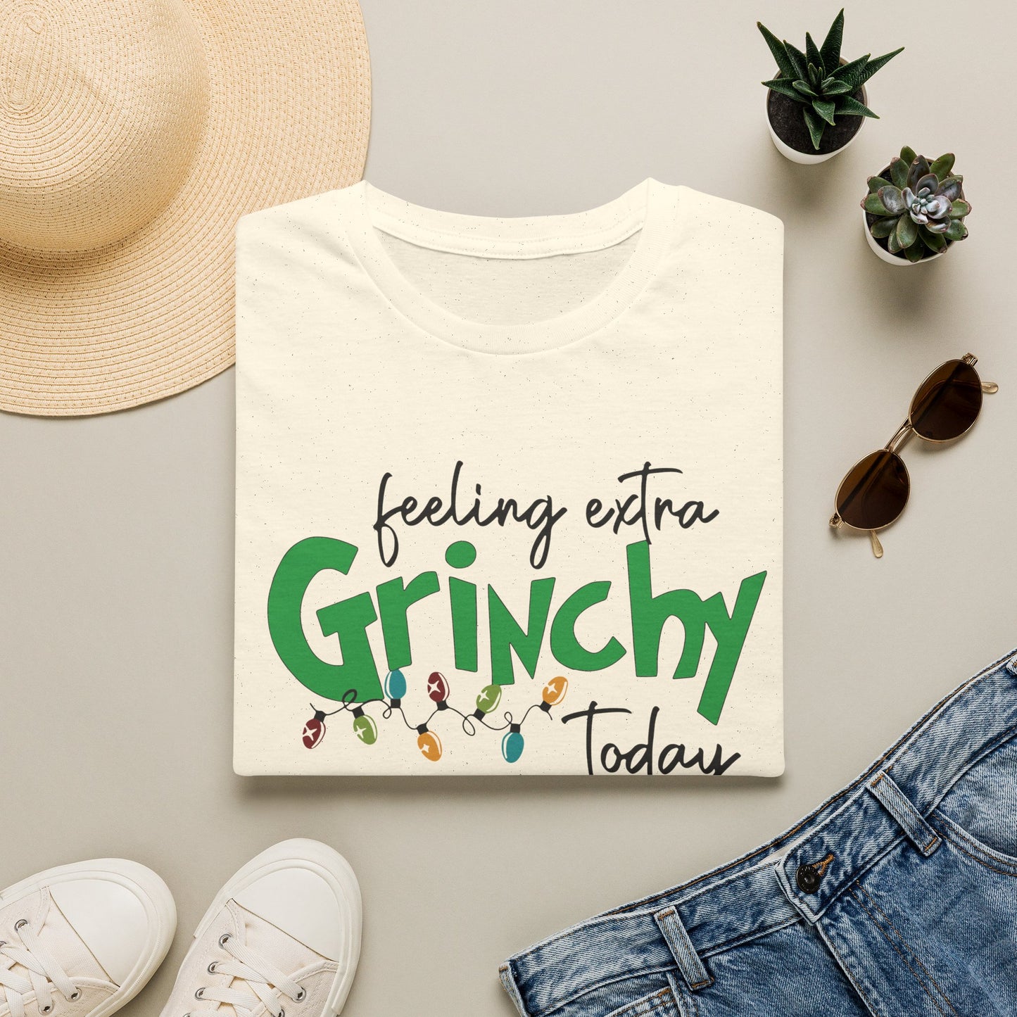 Feeling Extra Grinchy Today T-Shirt — Funny Holiday Christmas Tee with Lights
