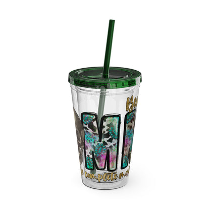 16oz Tumbler with Straw - "Being You" Floral Skull Cold Drink Cup Sunsplash Skull & Sunflower