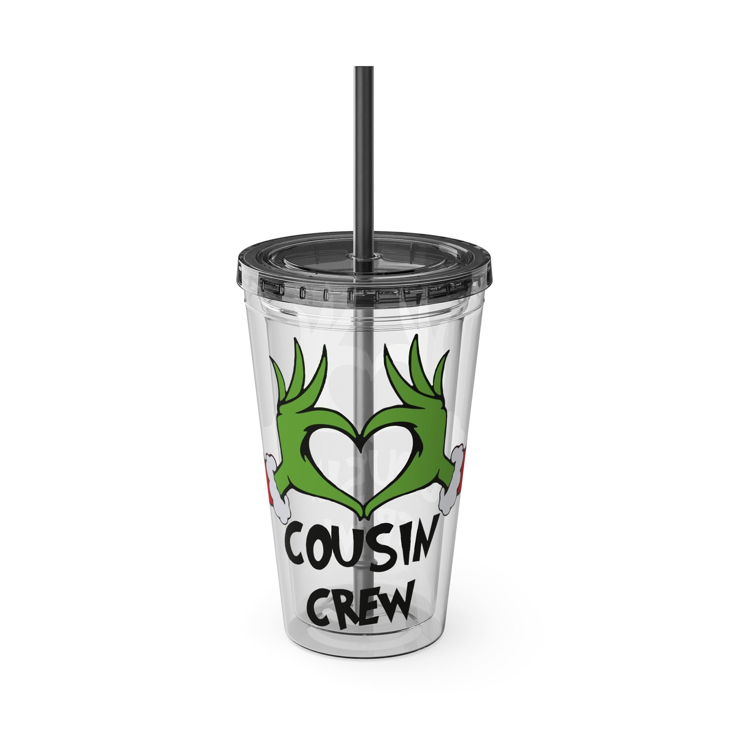 Tumbler — Cousin Crew Holiday Grinch Hands 16oz Straw Cup