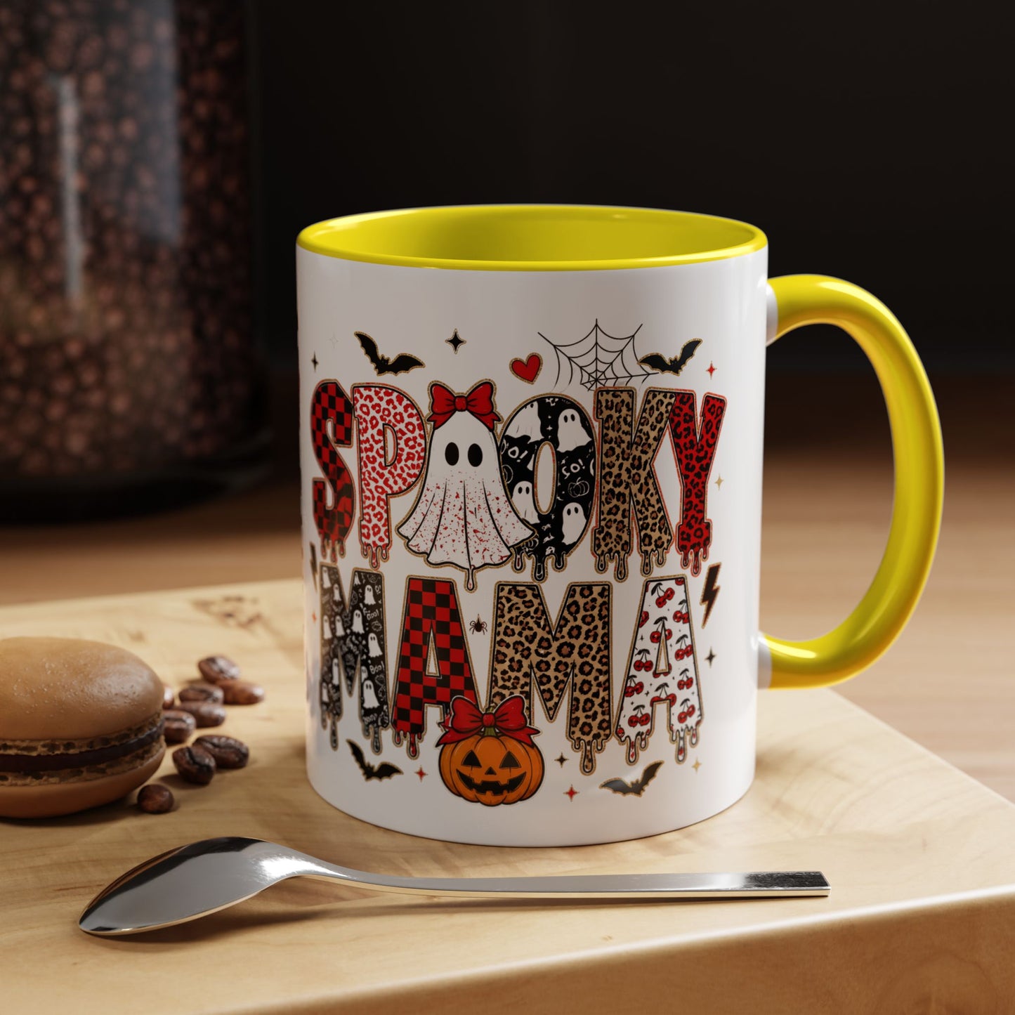 Spooky Mama Accent Coffee Mug — Halloween Ghost Pumpkin 11/15oz