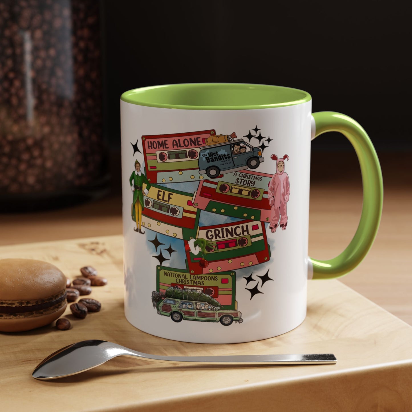 Christmas Movie Collage Coffee Mug – Home Alone, Elf & Grinch Accent Mug