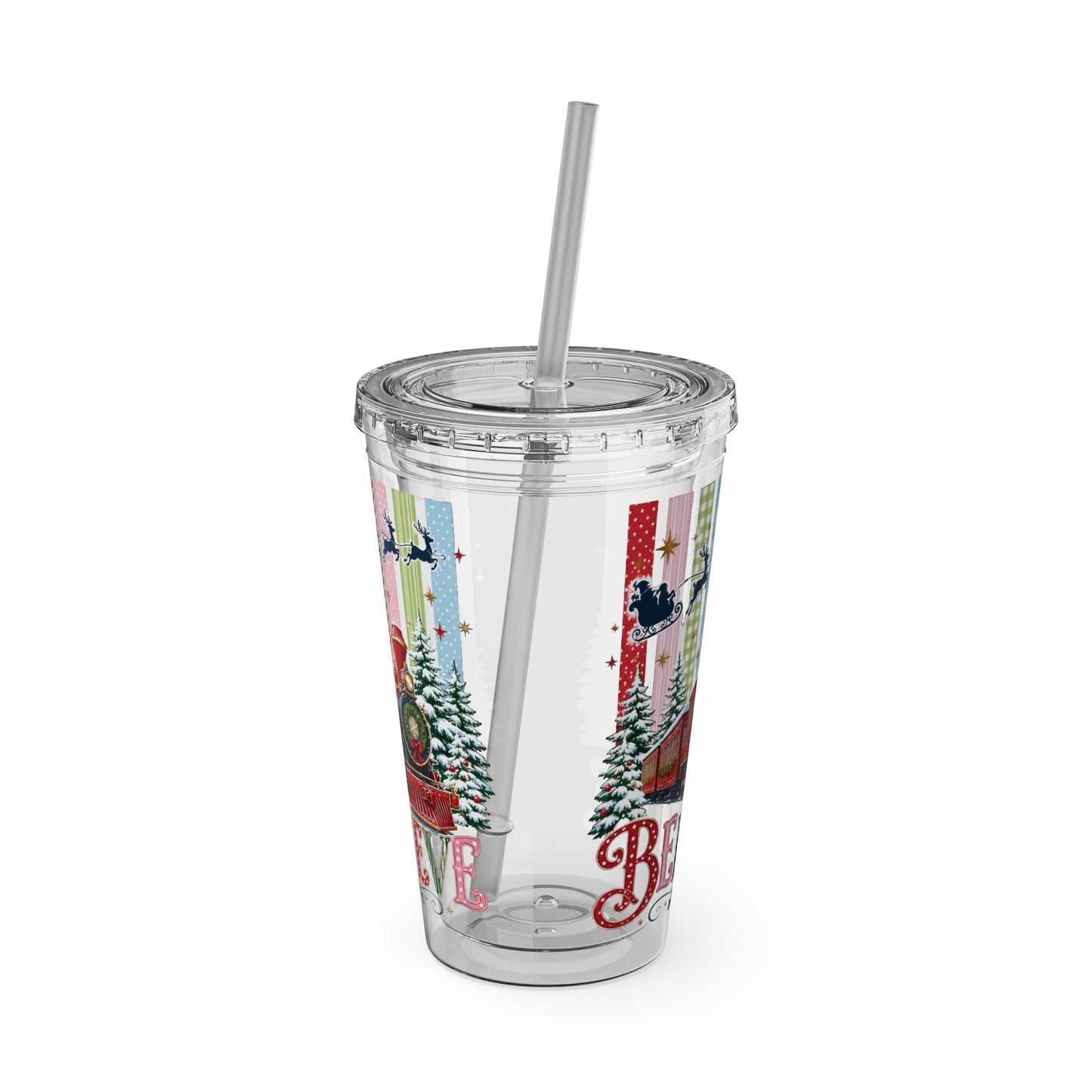 Believe Holiday Tumbler — Christmas Train 16oz Straw Cup