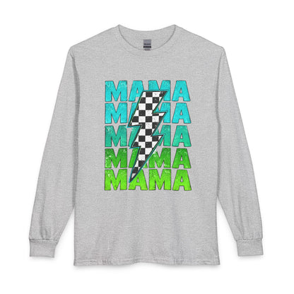 Mama Checkered Lightning Bolt Graphic T-Shirt | Game Day Sports Mom Tee