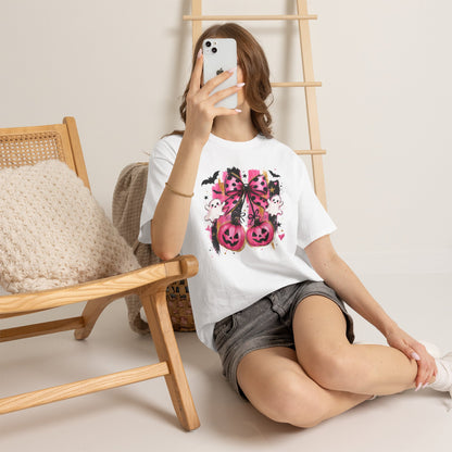 Halloween Pink Pumpkin Tee — Cute Ghosts & Polka Dot Bow Halloween T-Shirt