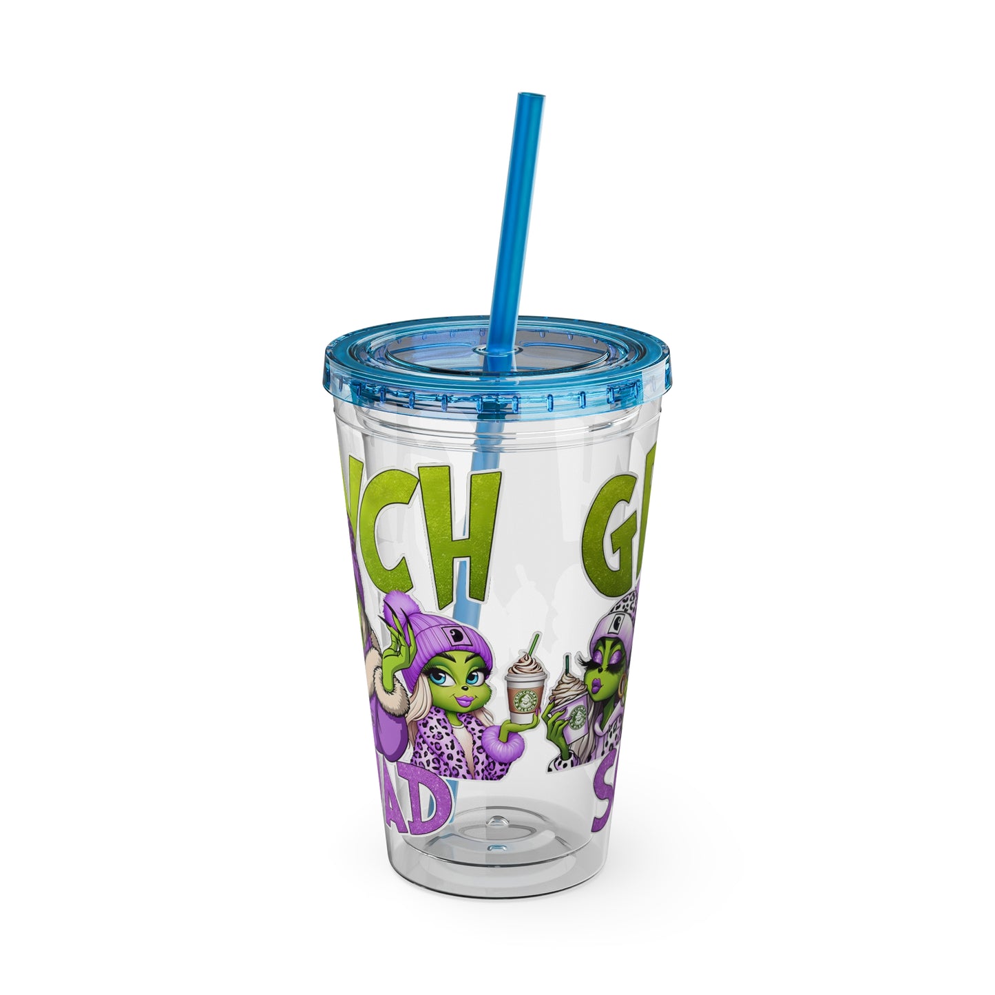 Grinch Squad 16oz Tumbler with Straw — Holiday Party Drink Cup