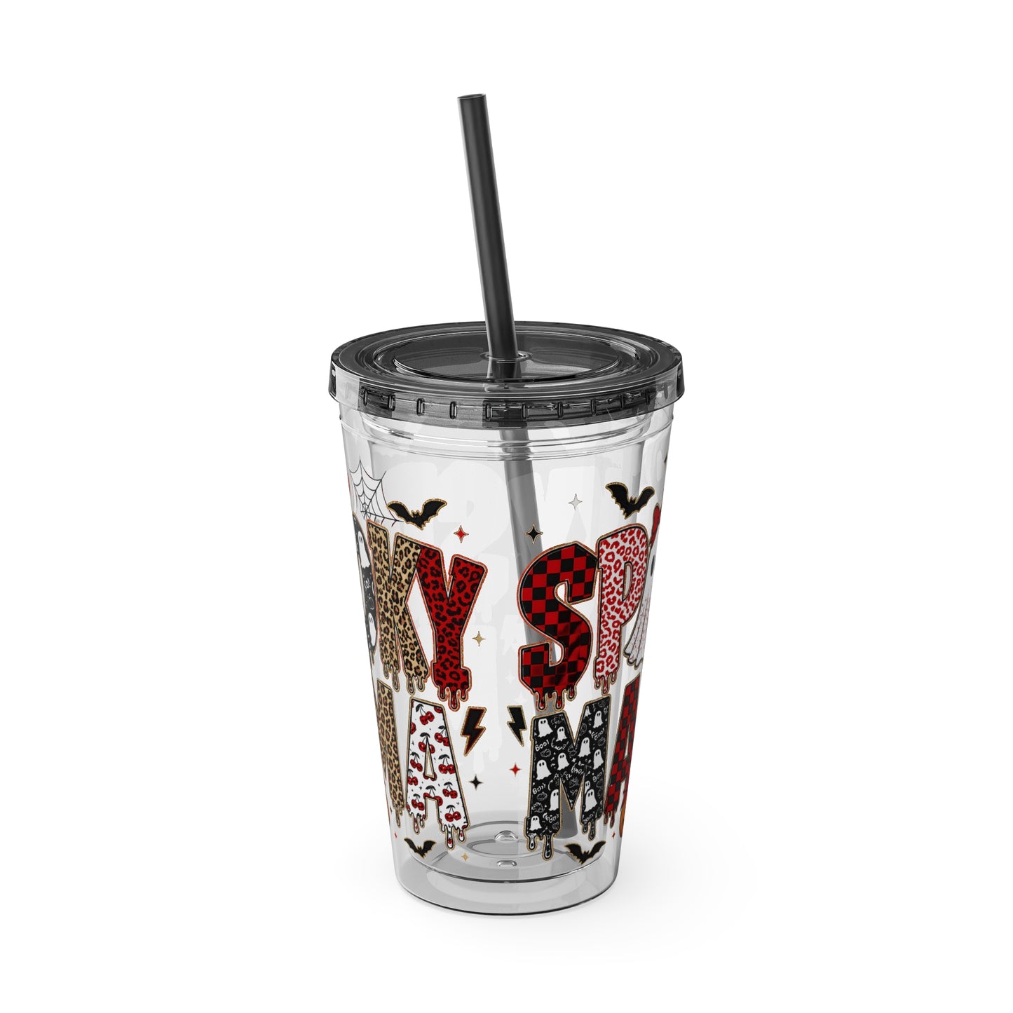 Halloween Mama 16oz Straw Tumbler – Cute Ghost & Pumpkin Party Drink Cup