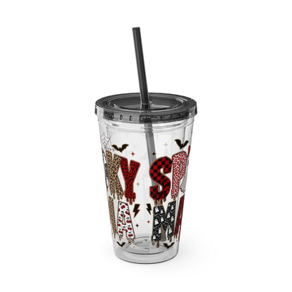 Halloween Mama 16oz Straw Tumbler – Cute Ghost & Pumpkin Party Drink Cup
