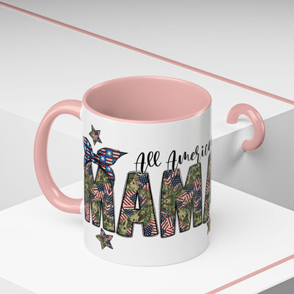 Mama Accent Coffee Mug — All American Patriotic Floral Flag Design (11/15 oz)