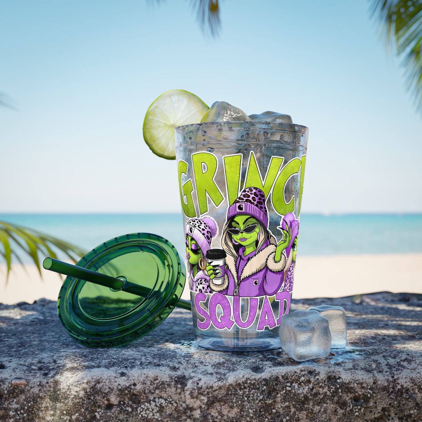 Grinch Squad 16oz Tumbler with Straw — Holiday Party Drink Cup