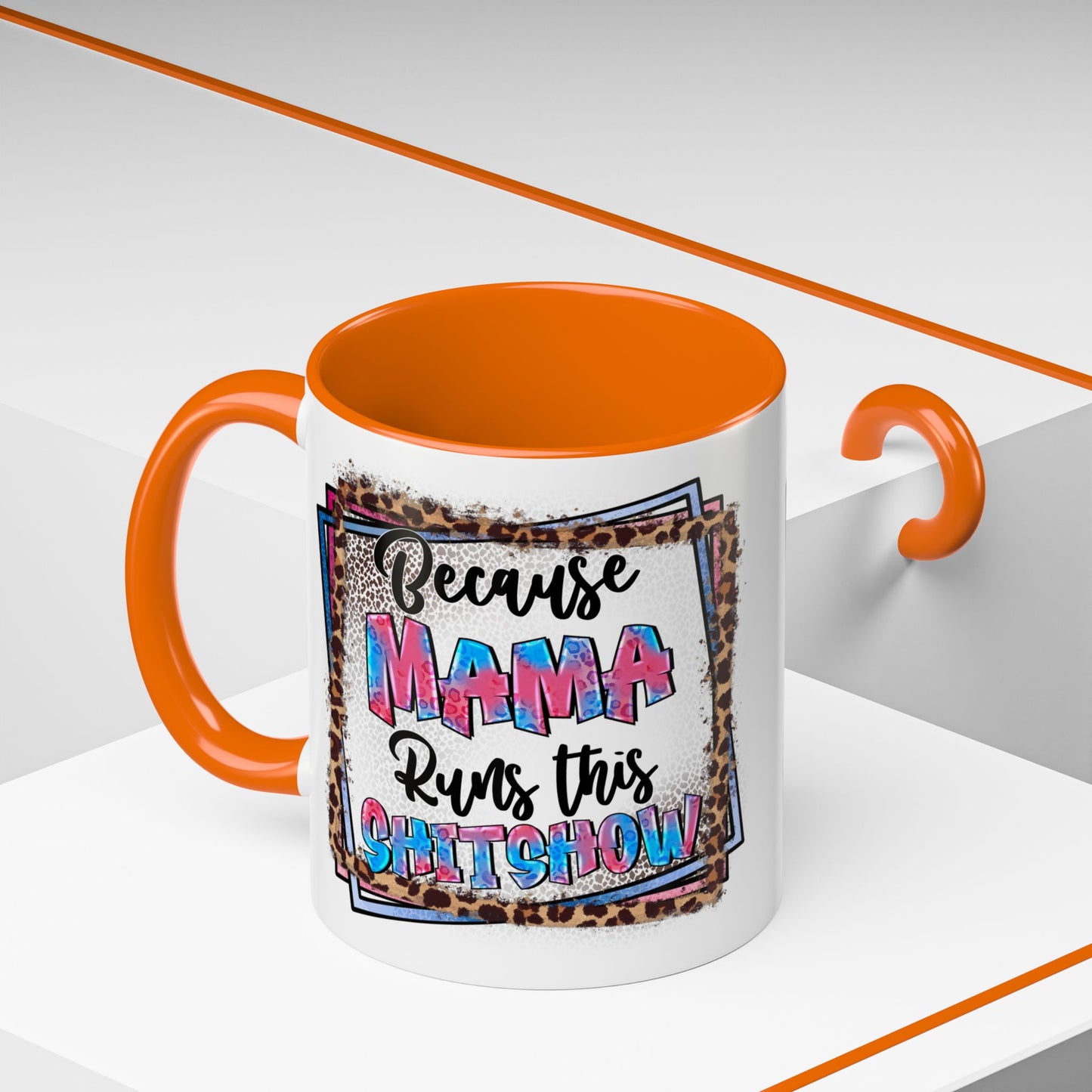 Mama Runs This Shitshow Accent Coffee Mug — Leopard & Watercolor Mom Gift (11/15oz)