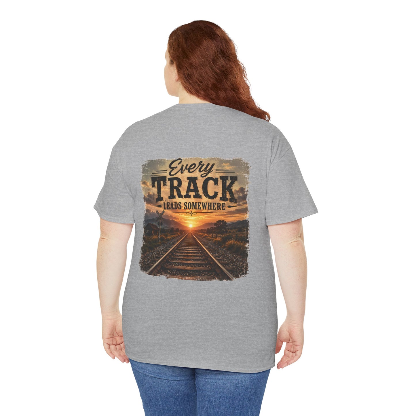 "Every Track Leads Somewhere" Sunset Railroad Graphic Tee