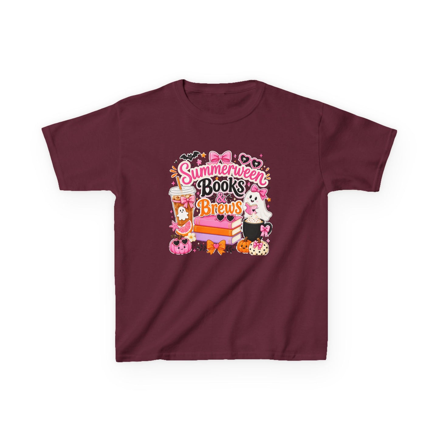 Kids Tee — "Summerween Books & Brew" Cute Halloween Reading Shirt