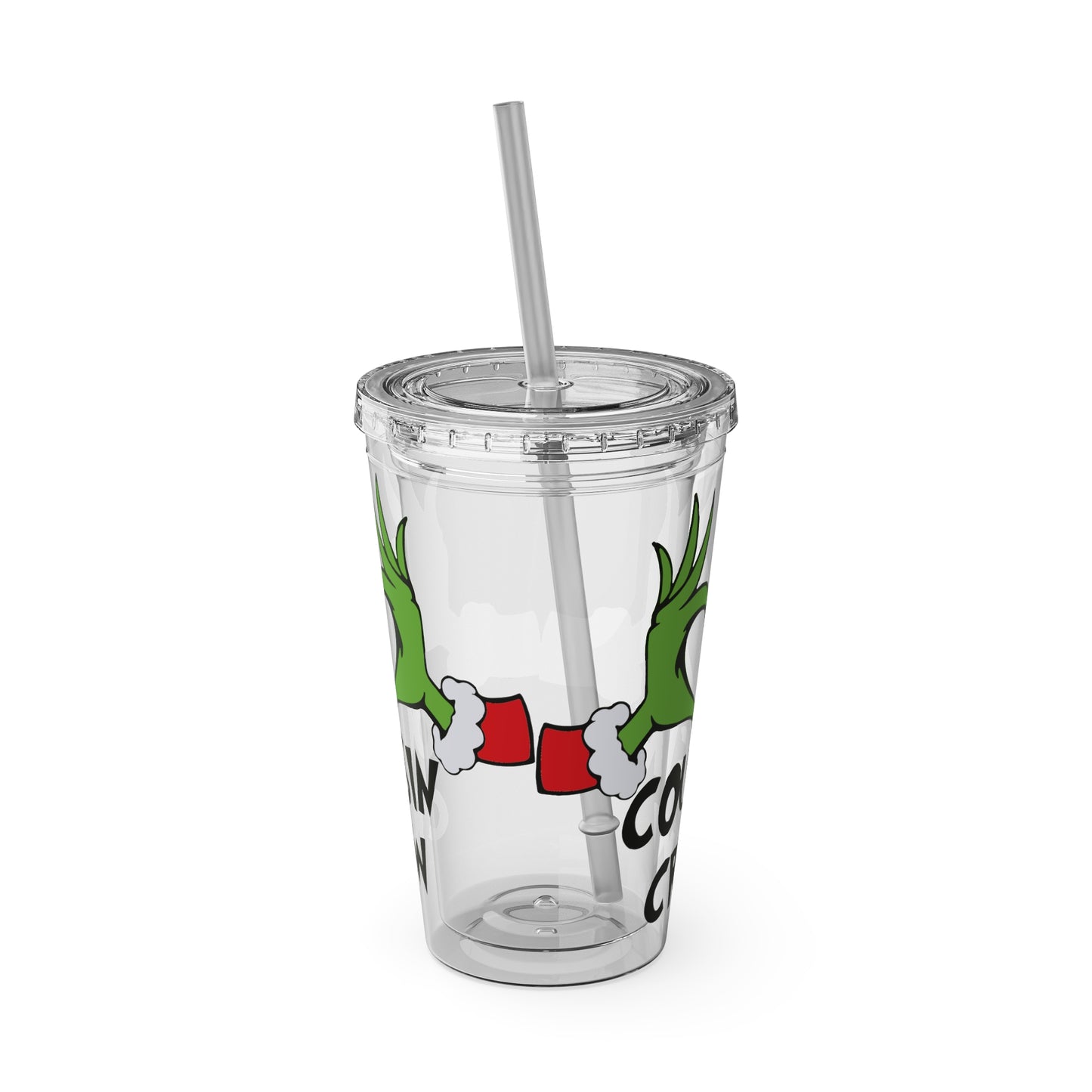 Tumbler — Cousin Crew Holiday Grinch Hands 16oz Straw Cup