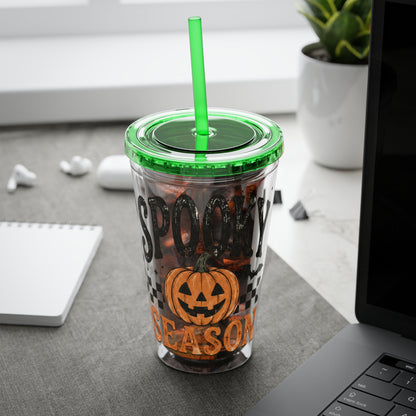 Spooky Season 16oz Tumbler with Straw — Halloween Pumpkin Travel Cup