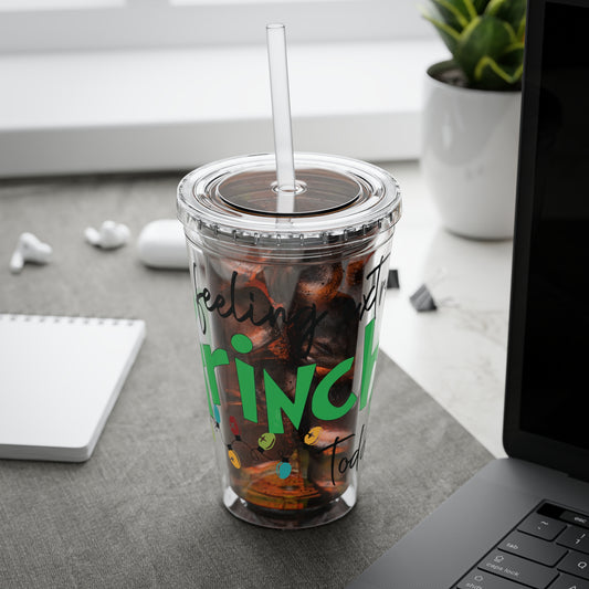 Grinch Quote Tumbler - 16oz Clear Straw Cup (Feeling Extra Grinchy)