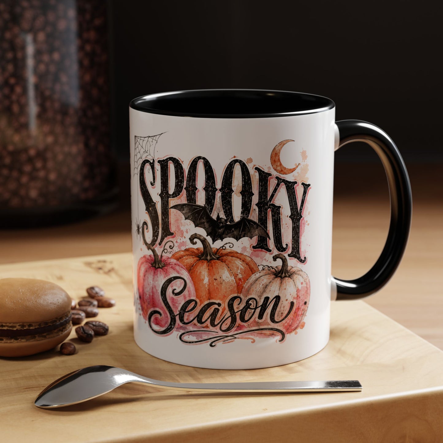 Spooky Season Accent Coffee Mug — Halloween Pumpkin & Moon Design (11/15oz)