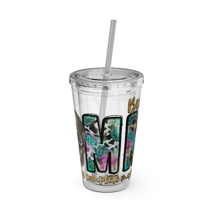 16oz Tumbler with Straw - "Being You" Floral Skull Cold Drink Cup Sunsplash Skull & Sunflower