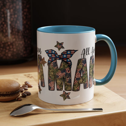 Mama Accent Coffee Mug — All American Patriotic Floral Flag Design (11/15 oz)