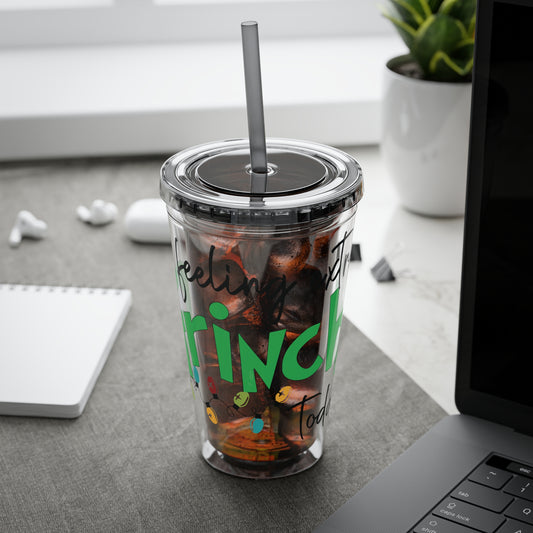 Grinch Quote Tumbler - 16oz Clear Straw Cup (Feeling Extra Grinchy)