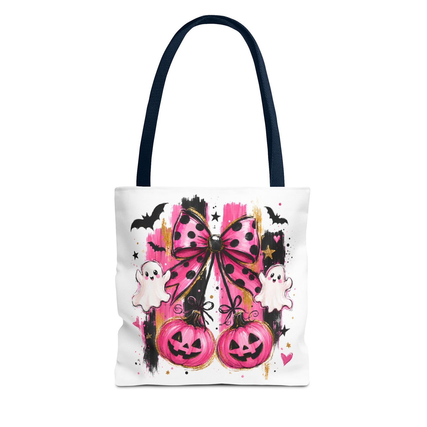 Halloween Pink Bow Tote Bag — Cute Ghosts & Jack-o'-Lanterns AOP