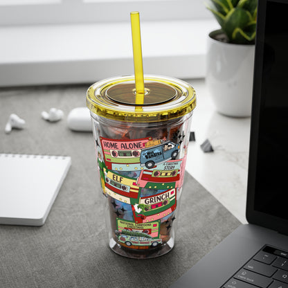 Holiday Movie Vans 16oz Tumbler with Straw – Christmas Classics Design (Home Alone, Elf, Grinch)