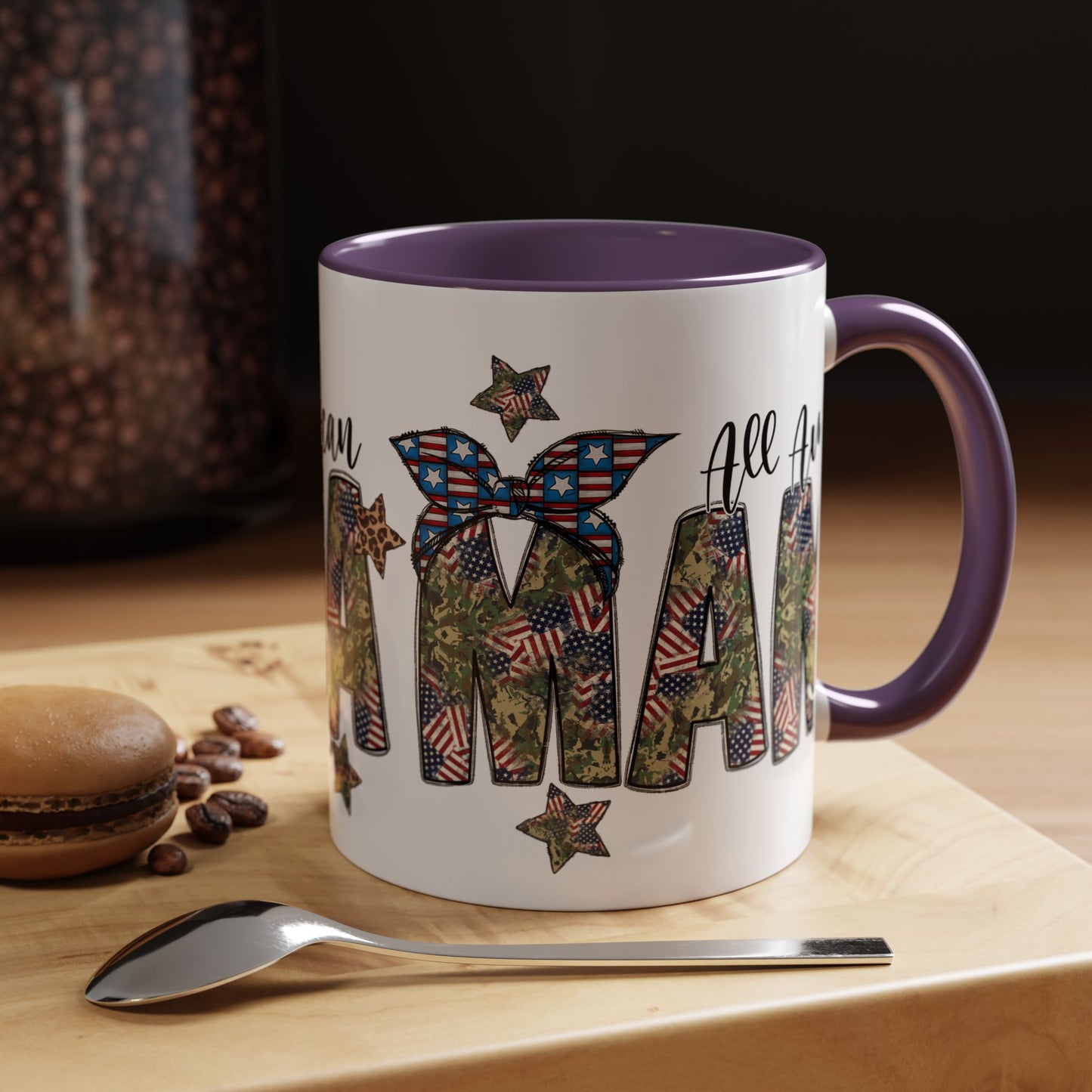 Mama Accent Coffee Mug — All American Patriotic Floral Flag Design (11/15 oz)