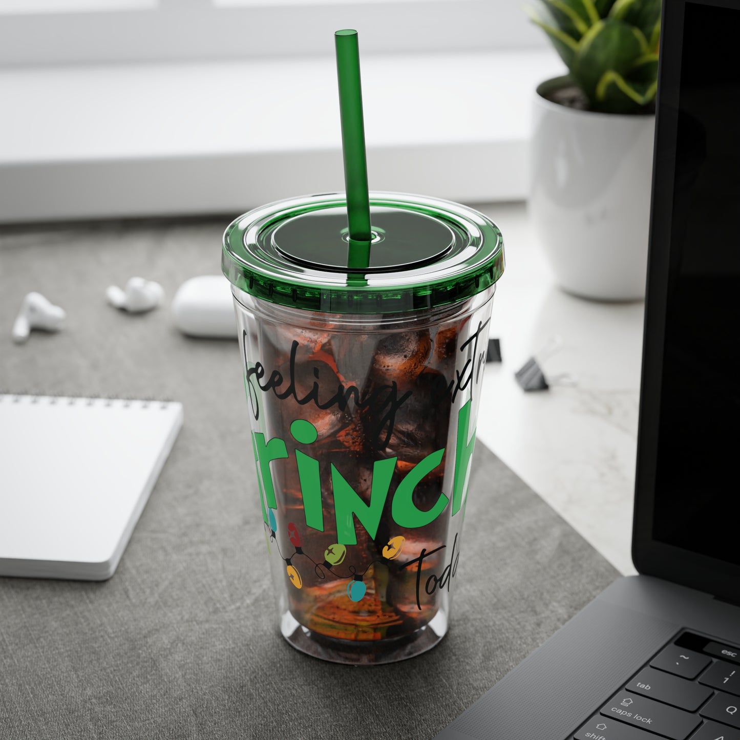 Grinch Quote Tumbler - 16oz Clear Straw Cup (Feeling Extra Grinchy)