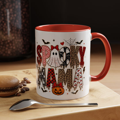 Spooky Mama Accent Coffee Mug — Halloween Ghost Pumpkin 11/15oz
