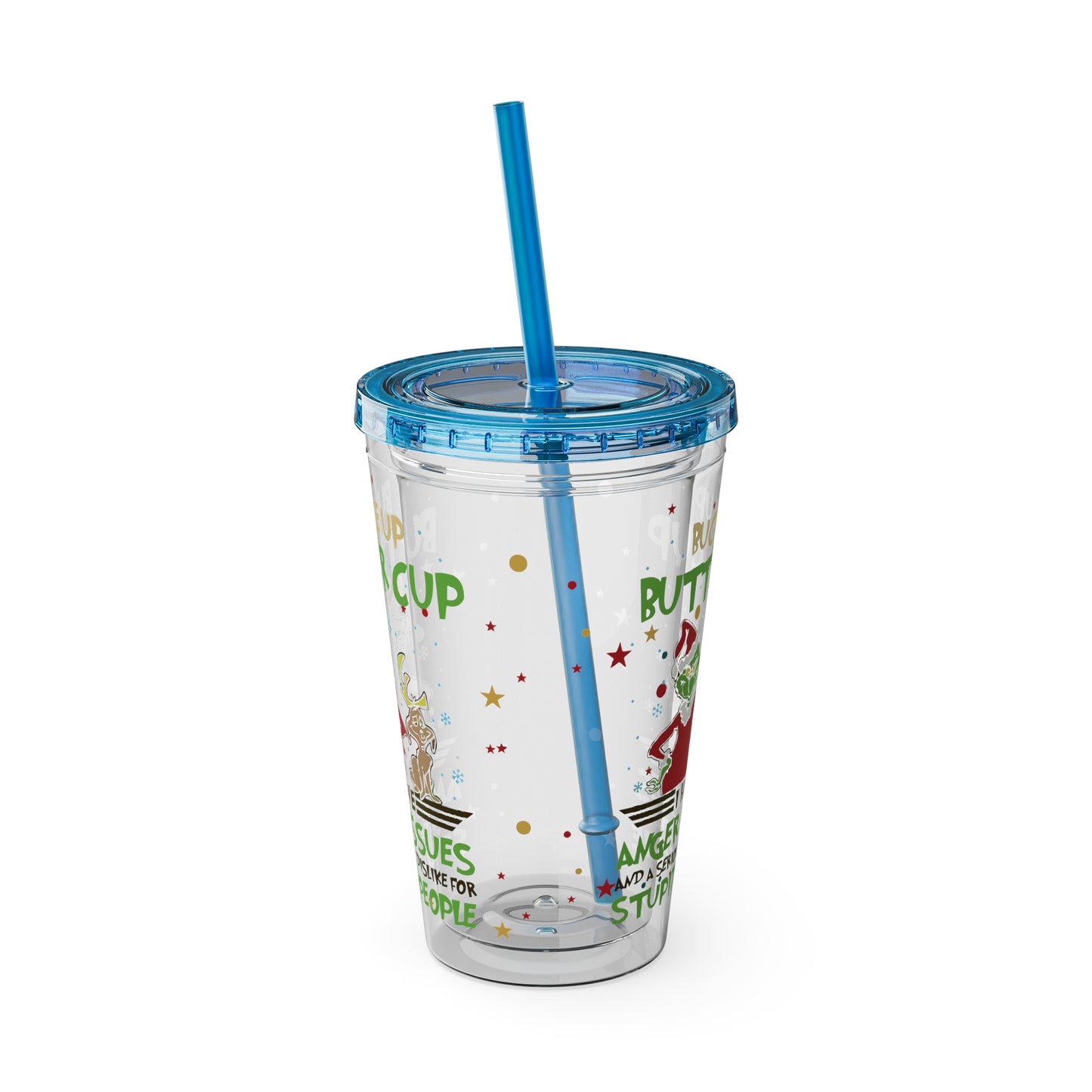16oz Tumbler with Straw — 'Buckle Up Buttercup' Grinch Holiday Travel Cup