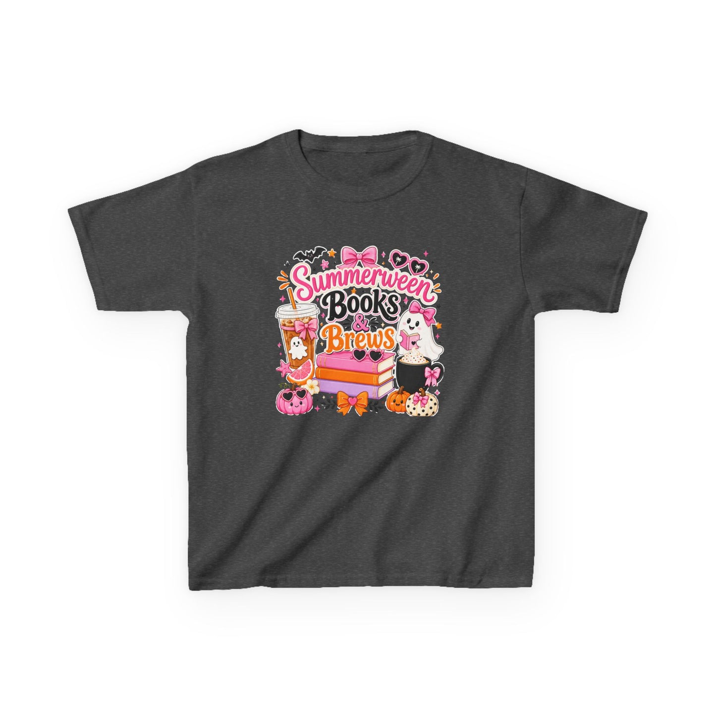 Kids Tee — "Summerween Books & Brew" Cute Halloween Reading Shirt