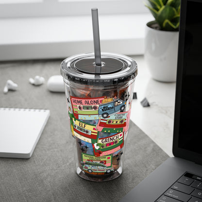 Holiday Movie Vans 16oz Tumbler with Straw – Christmas Classics Design (Home Alone, Elf, Grinch)